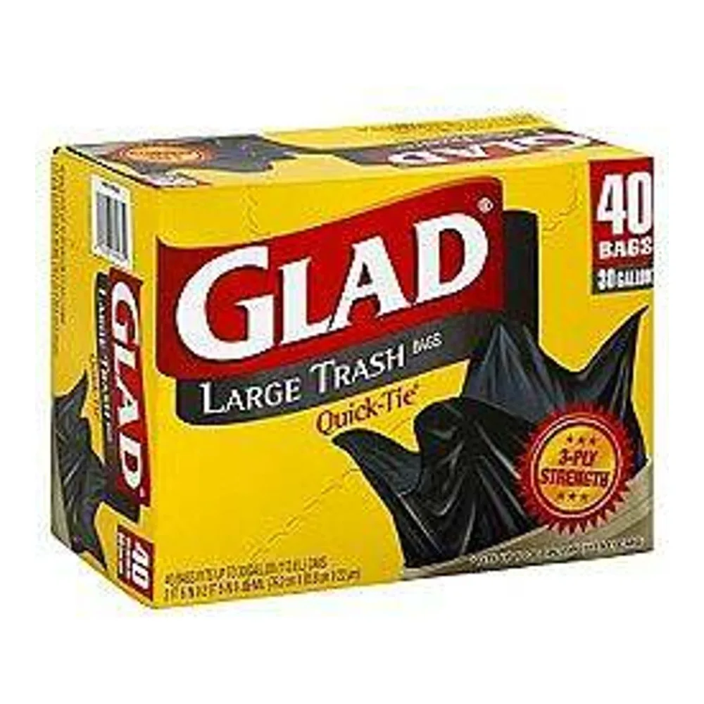 012587600351 GLAD QUICK TIE LRG TRASH 30GL 40CT - Image 1