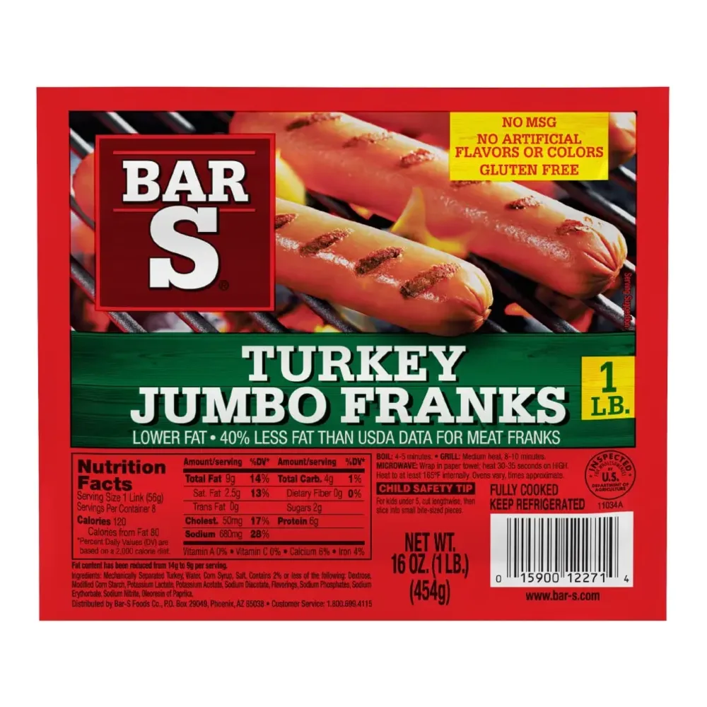 015900122714 BAR-S JUMBO TURKEY FRANKS 16Z - Image 1