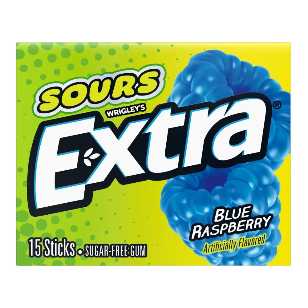 022000303134 WRIG SOURS EXTRA BLUE RASP GUM 15CT - Image 1