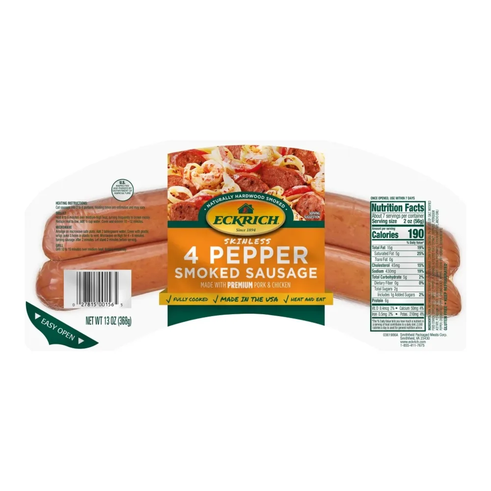 027815001565 ECKRICH 4 PEPPER SMKD SAUSAGE 13Z - Image 1