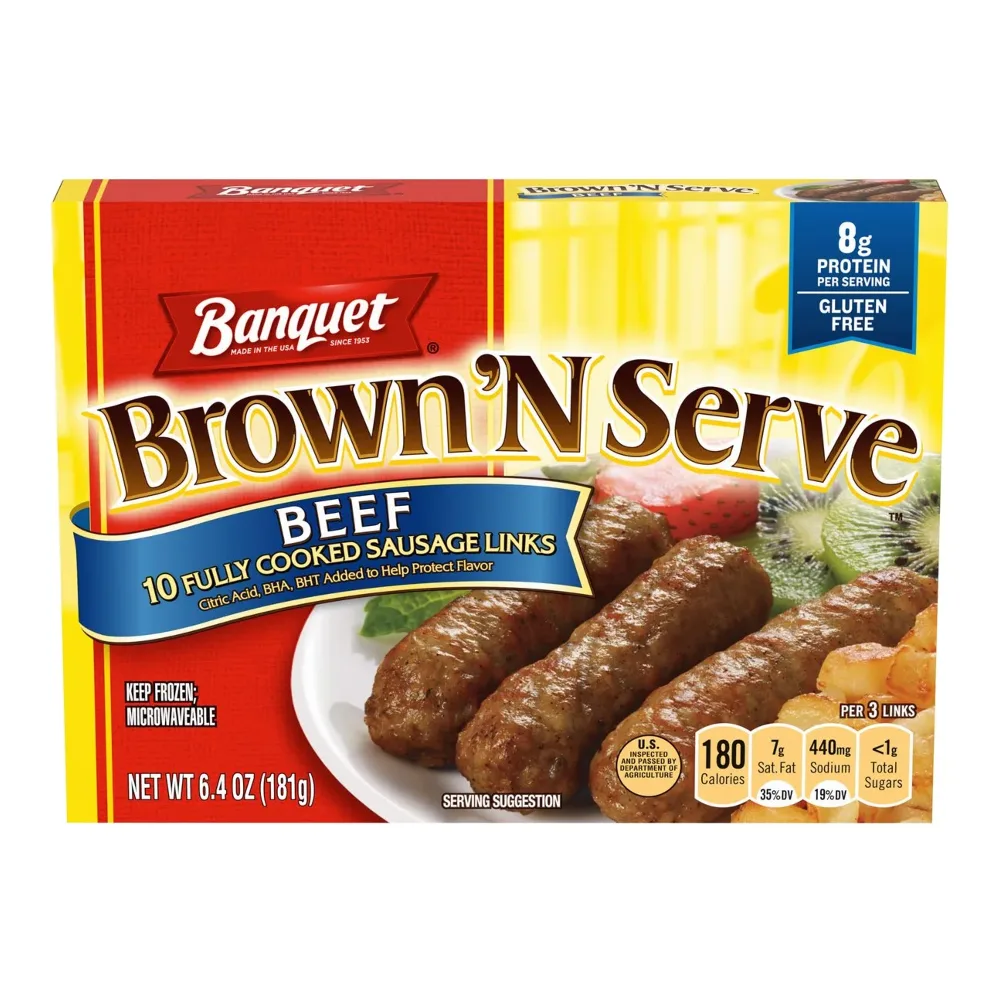 031000115029 BANQUET BRN N SERVE BEEF LINKS 6Z - Image 1