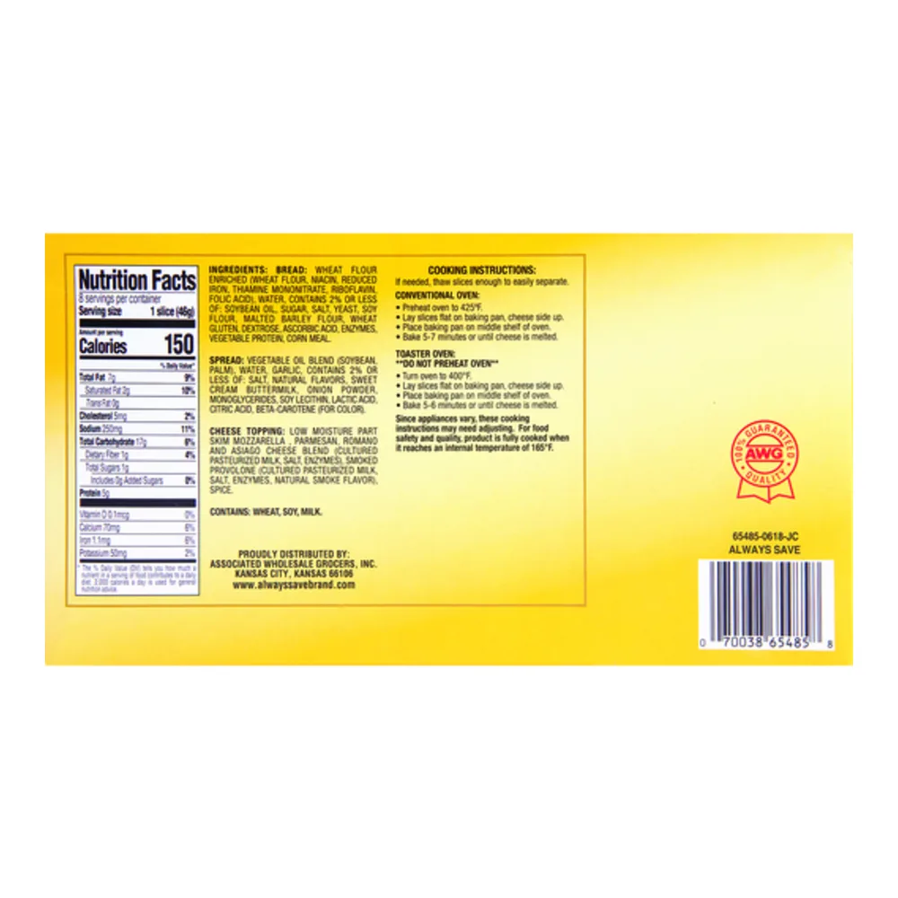 070038654858 ALWAYS SAVE 5 CHS TEXAS TOAST 8CT - Image 1