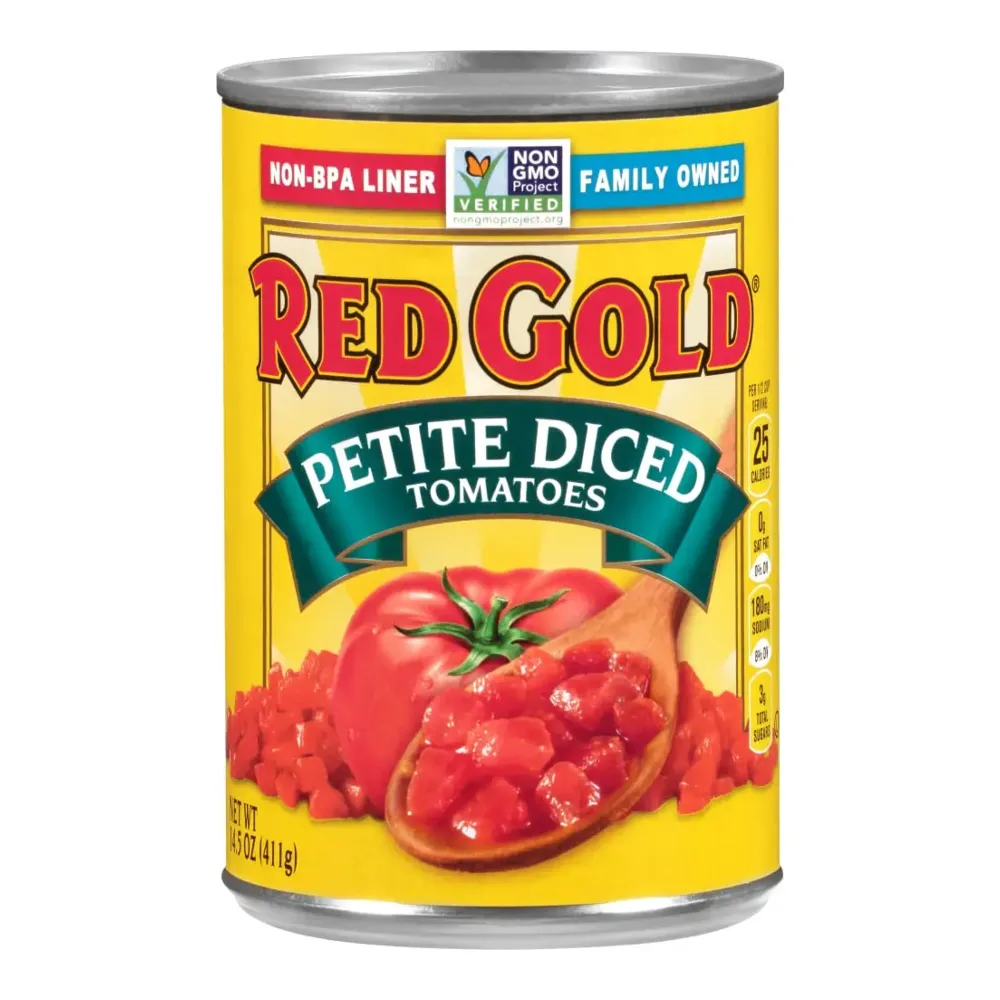 072940113188 RED GOLD PETITE DICED TOMATOES 14Z - Image 1