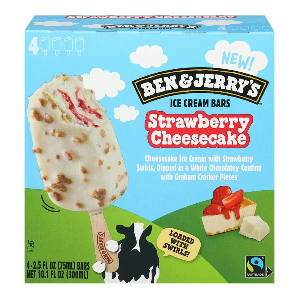 076840004539 B&J STRBRY CHSCAKE BAR 4PK - Image 1