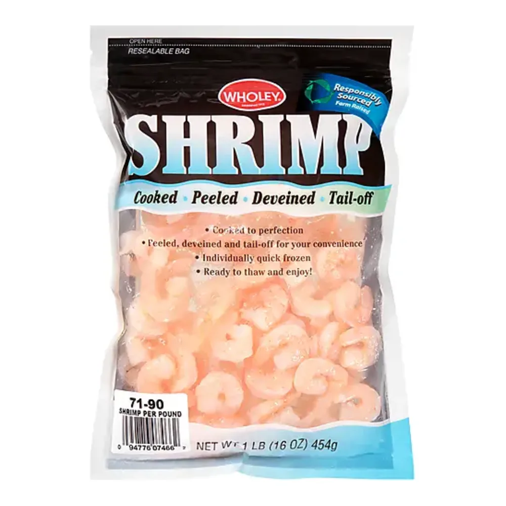 094776074662 WHOLEY SHRIMP CKD T/OFF 71/90 1LB - Image 1