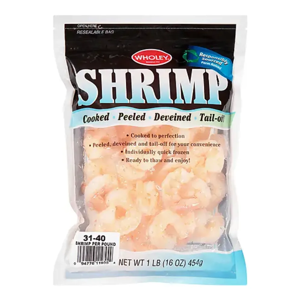 094776119554 WHOLEY SHRIMP CKD T/ON 31/40 1LB - Image 1