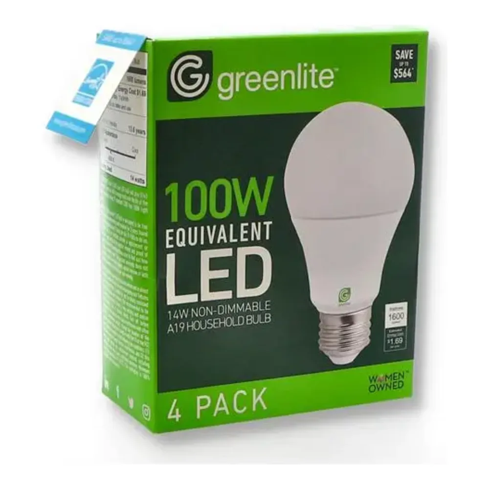 635279601728 GREENLITE 100W LED BULB 4PK - Image 1