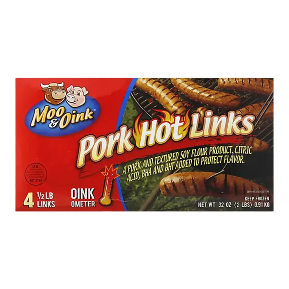 731956038433 MOO & OINK PORK HOT LINKS 2LB - Image 1