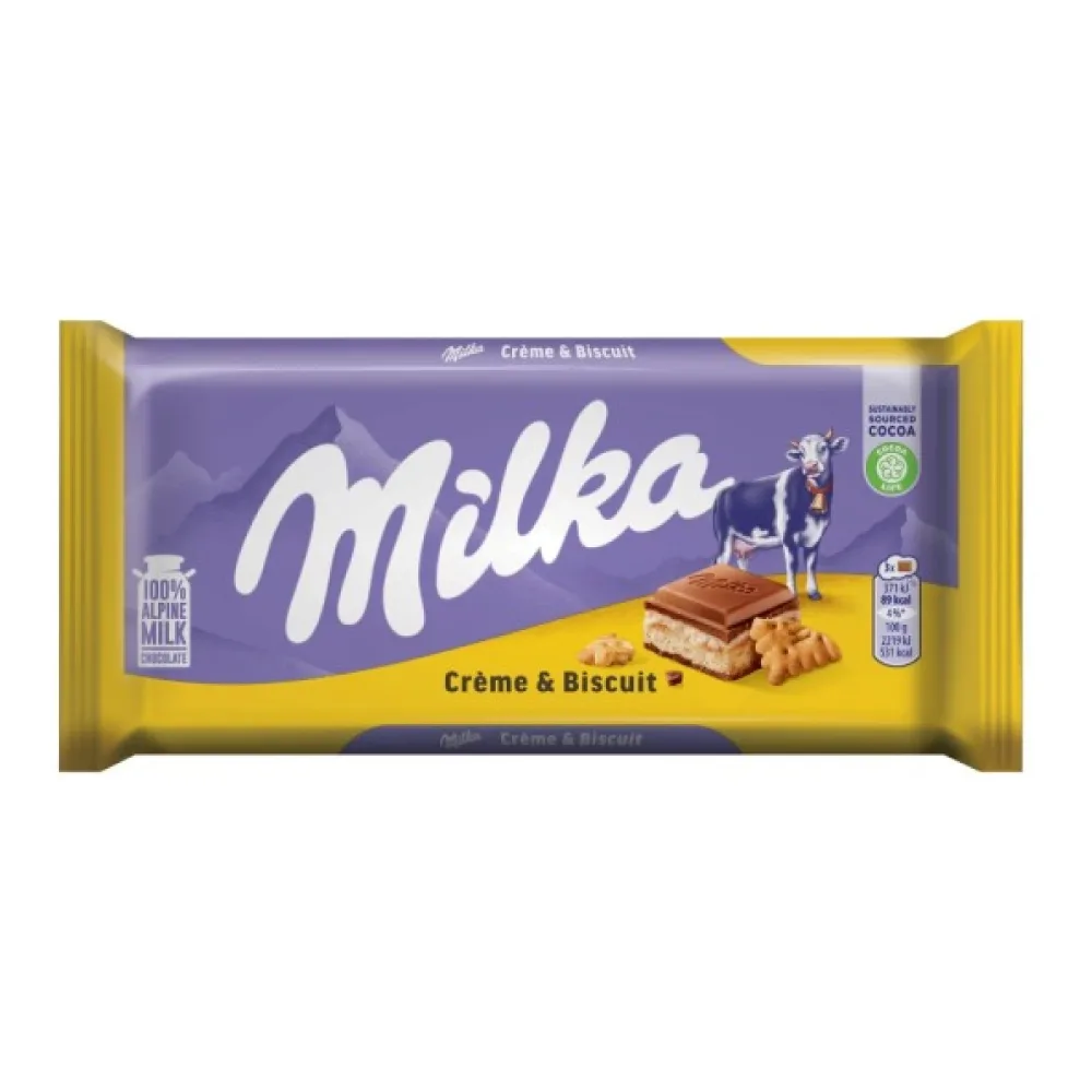 7622201125721 MILKA CREME & BISCUIT CHOCOLATE BAR 3.5Z - Image 1