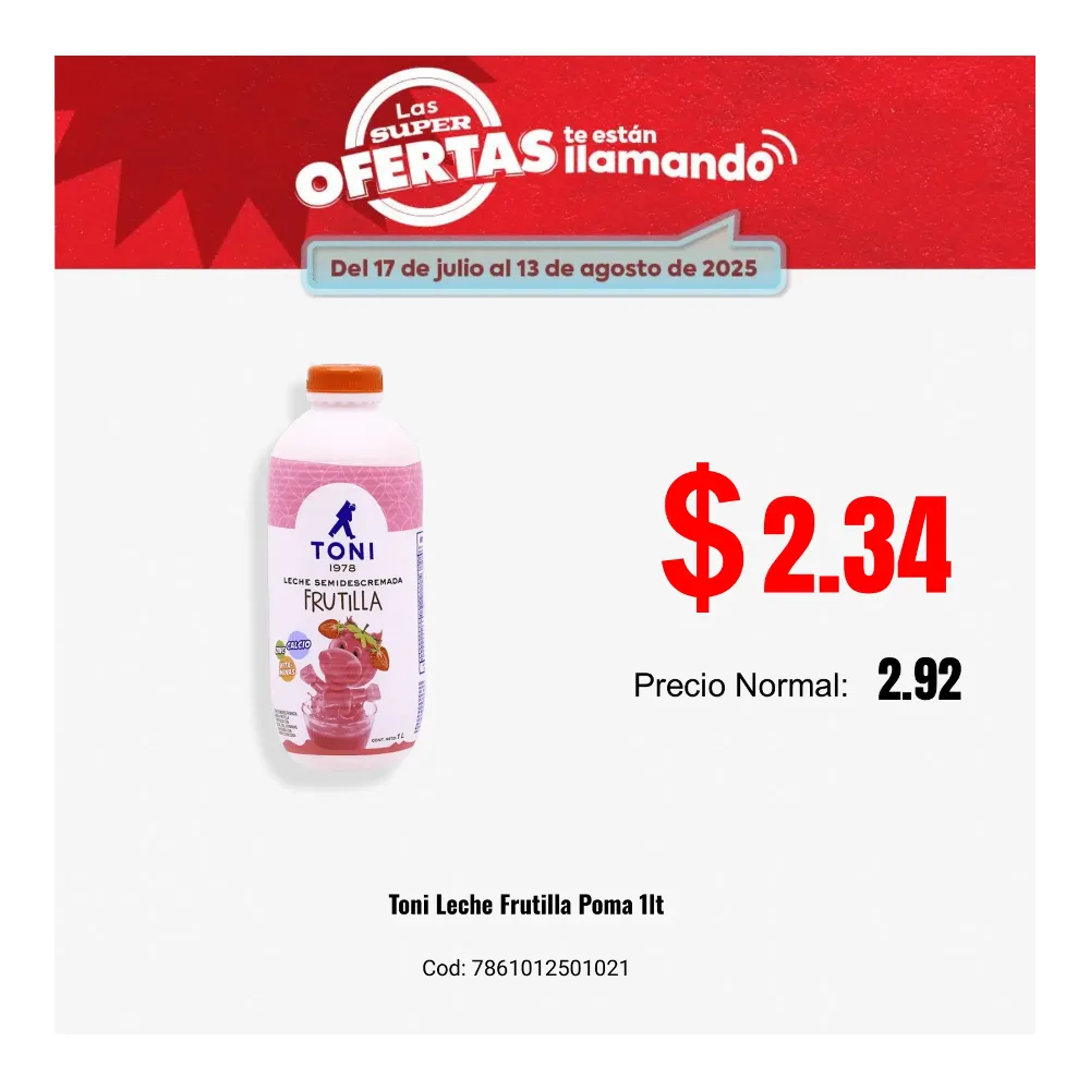 7861012501021 TONI LECHE SABOR STRAWBERRY 33.8Z - Image 1