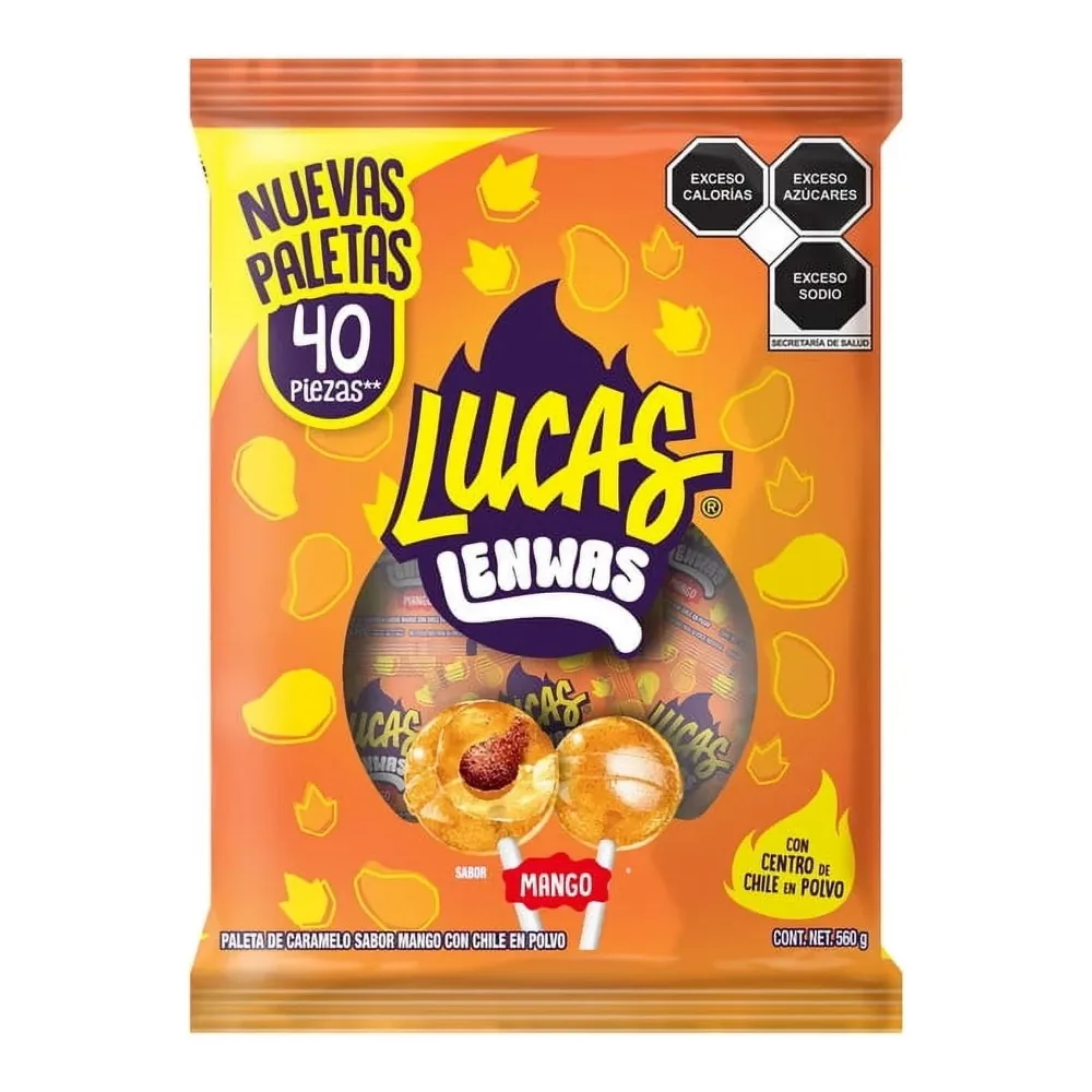 810008801253 ALDAMA LUCAS LOLLIPOPS MANGO 40CT - Image 1